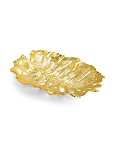一对现代镀金金属 monstera 叶中心装饰碗