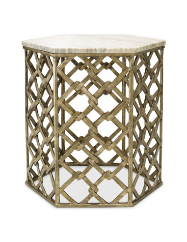 Pair of hexagonal side tables in aged...