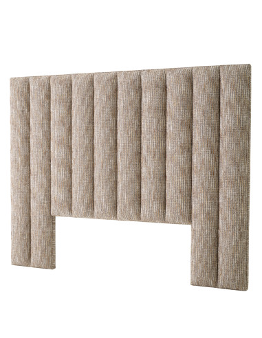 Beige fabric headboard with vertical...