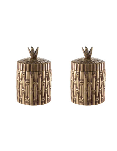 Pair of two bamboo-shaped brass boxes