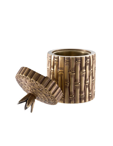 Pair of two bamboo-shaped brass boxes
