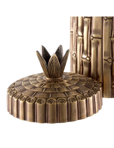 Pair of two bamboo-shaped brass boxes