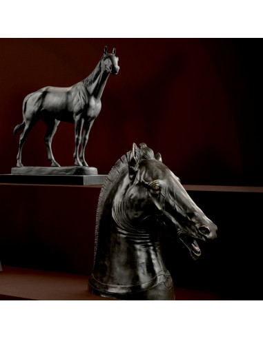 Bronze horse sculpture on granite base