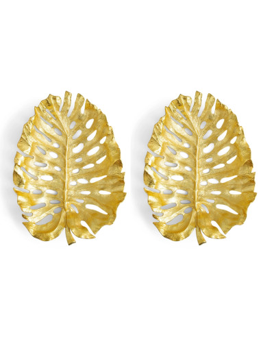 两对镀金有机雕塑金属 monstera 叶碗