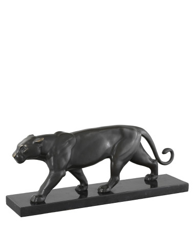 Bronze panther sculpture on black...