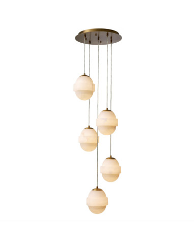 Lustre em latão antigo e alabastro,...