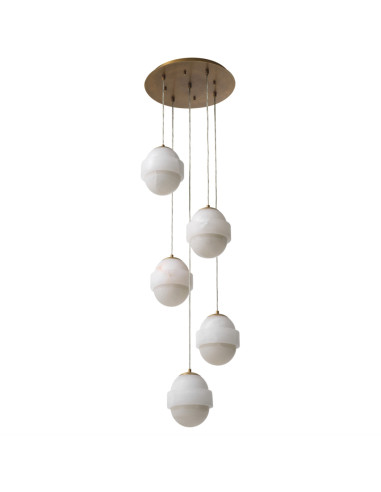 Lustre em latão antigo e alabastro,...