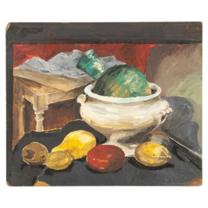 油画，画布上绘有静物，未署名，20世纪。