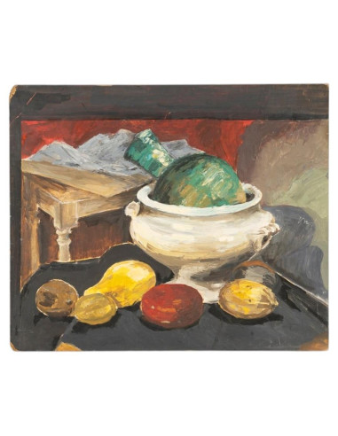 油画，画布上绘有静物，未署名，20世纪。