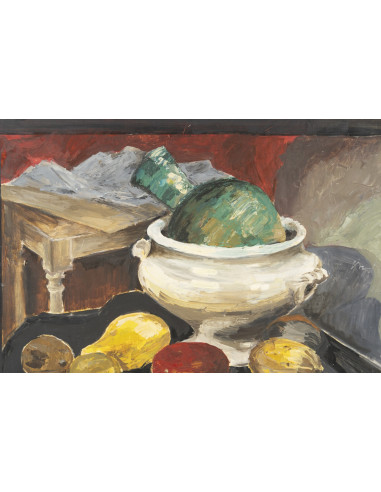 油画，画布上绘有静物，未署名，20世纪。