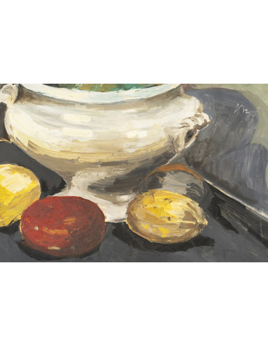 油画，画布上绘有静物，未署名，20世纪。