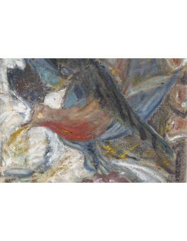 布面油画，描绘果树上的鸟儿，20世纪。