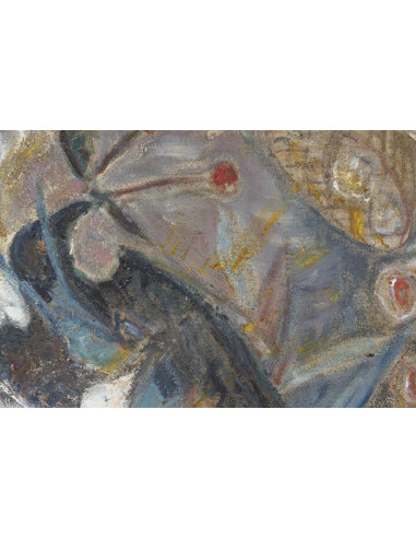 布面油画，描绘果树上的鸟儿，20世纪。
