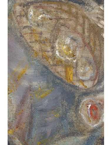 布面油画，描绘果树上的鸟儿，20世纪。