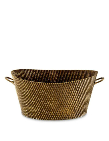 Metal wine cooler with a brass finish