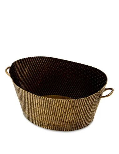 Metal wine cooler with a brass finish