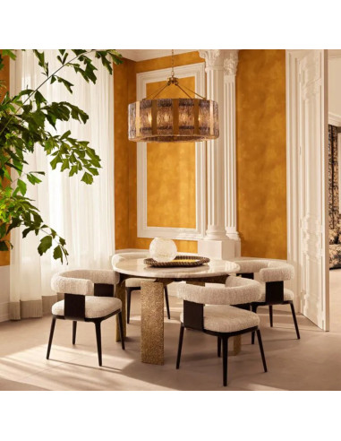 Round dining table in beige marble...