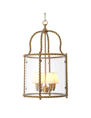Hanging lantern in aged brass and...