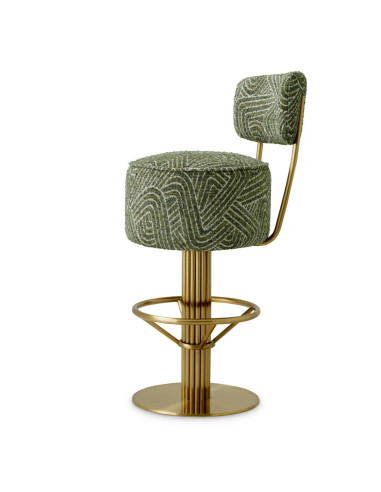 Swivel bar stool with a green...