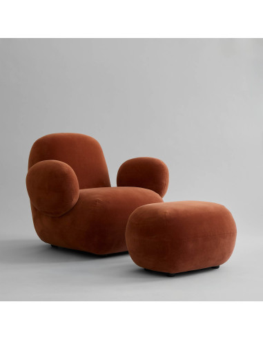 Pair of rust-colored velvet ottomans,...