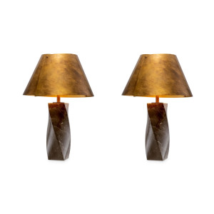 A pair of brass and marble...