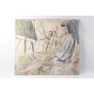 一幅描绘模特的大型水彩画，绘于纸上，20世纪。