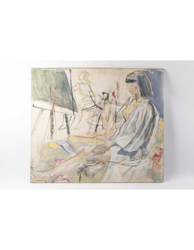 一幅描绘模特的大型水彩画，绘于纸上，20世纪。