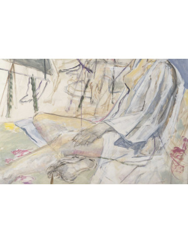 一幅描绘模特的大型水彩画，绘于纸上，20世纪。