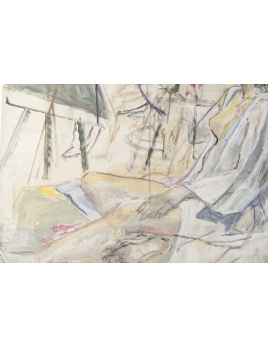 一幅描绘模特的大型水彩画，绘于纸上，20世纪。