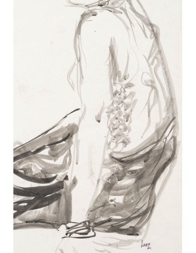 埃维琳·吕兹创作的水彩画，描绘了一位坐着的非洲女性，20世纪。