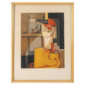 带玻璃框的原版石版画，尺寸35/50，作者何塞·埃雷拉...