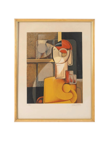 带玻璃框的原版石版画，尺寸35/50，作者何塞·埃雷拉，附签名，1970-...