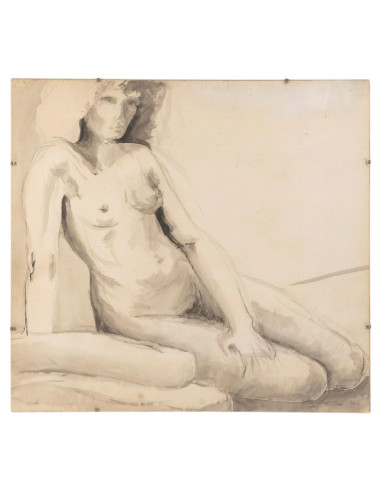 埃维琳·吕兹创作的水彩画，描绘了一位裸体年轻女子，20世纪。