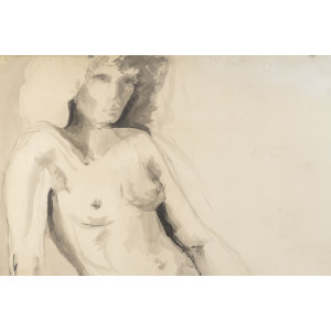 埃维琳·吕兹创作的水彩画，描绘了一位裸体年轻女子，20世纪。 2