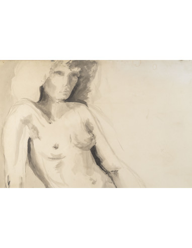 埃维琳·吕兹创作的水彩画，描绘了一位裸体年轻女子，20世纪。