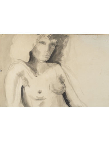 埃维琳·吕兹创作的水彩画，描绘了一位裸体年轻女子，20世纪。
