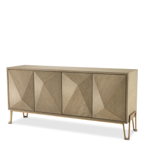 采用漂白橡木贴面和拉丝黄铜饰面的餐边柜，复古风格