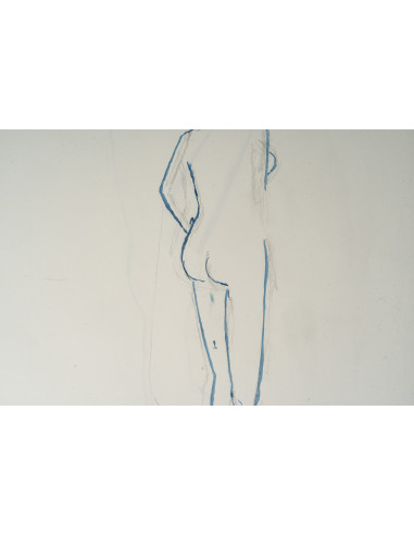 纸本双面素描，描绘了一道剪影和一具横卧的身体，20世纪作品。