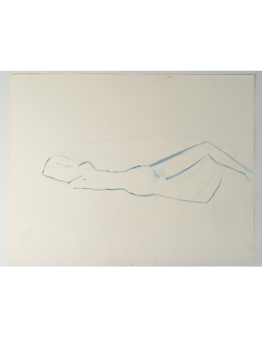 纸本双面素描，描绘了一道剪影和一具横卧的身体，20世纪作品。