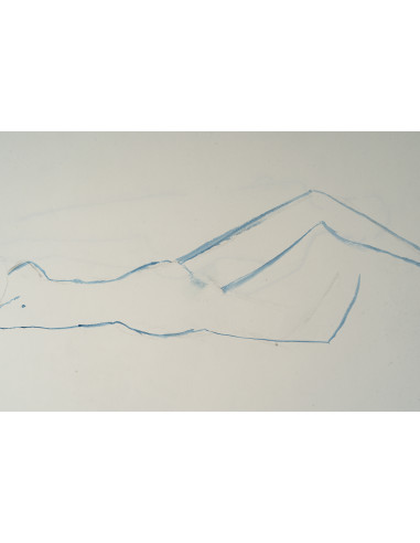 纸本双面素描，描绘了一道剪影和一具横卧的身体，20世纪作品。