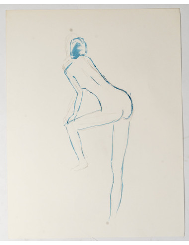 一幅描绘裸体女性的纸本素描，20世纪。