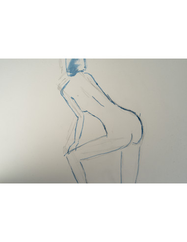 一幅描绘裸体女性的纸本素描，20世纪。