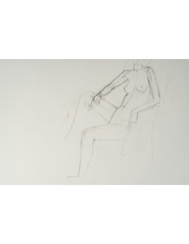 纸本双面素描，描绘了一位背对观者的坐姿女性，20世纪。