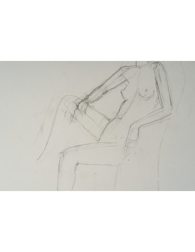 纸本双面素描，描绘了一位背对观者的坐姿女性，20世纪。