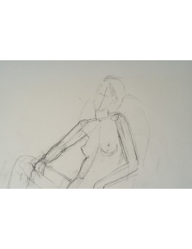 纸本双面素描，描绘了一位背对观者的坐姿女性，20世纪。