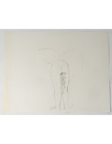 纸本双面素描，描绘了一位背对观者的坐姿女性，20世纪。