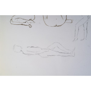 纸本双面素描，描绘裸体女性，20世纪。 2