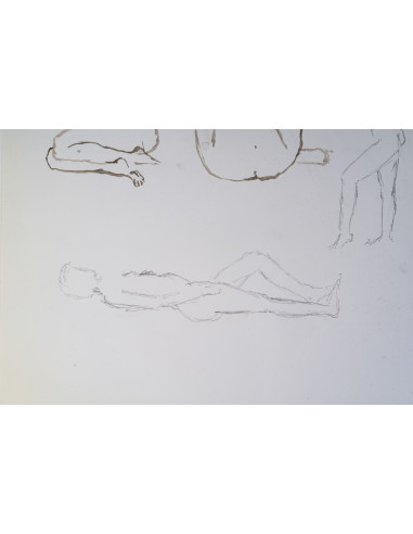 纸本双面素描，描绘裸体女性，20世纪。