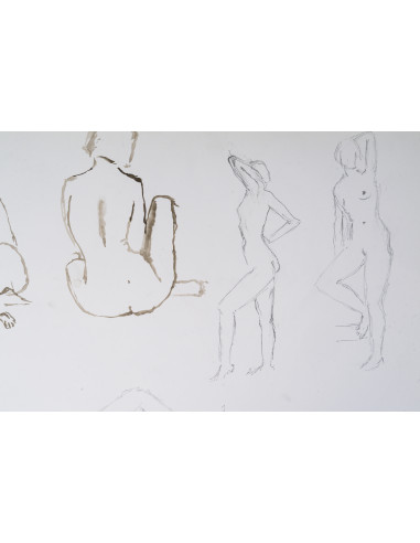 纸本双面素描，描绘裸体女性，20世纪。