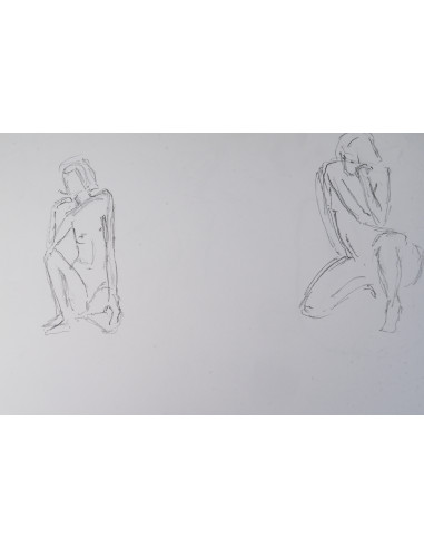 纸本双面素描，描绘裸体女性，20世纪。